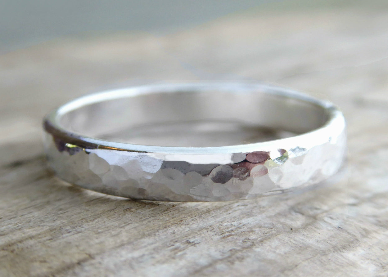 Men's Sterling Silver Hammered Wedding Band Ring