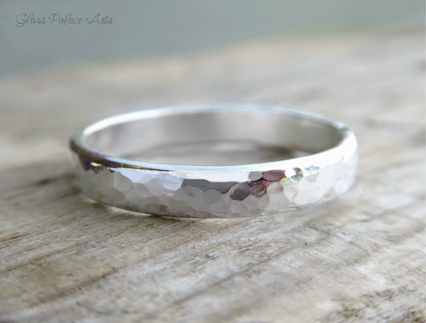 Men's Sterling Silver Hammered Wedding Band Ring