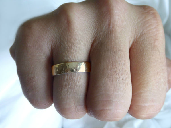 14k Gold Fill Ring - For Men or Women, Unixsex 4.5mm Hammered Band