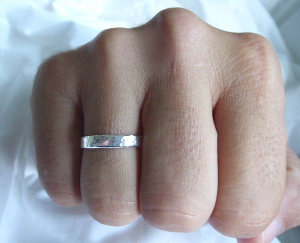 Men's Sterling Silver Hammered Wedding Band Ring