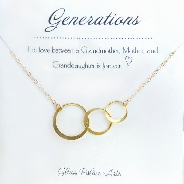 Three Circle Generations Necklace Gift -  For Grandmother, Mother, Daughter