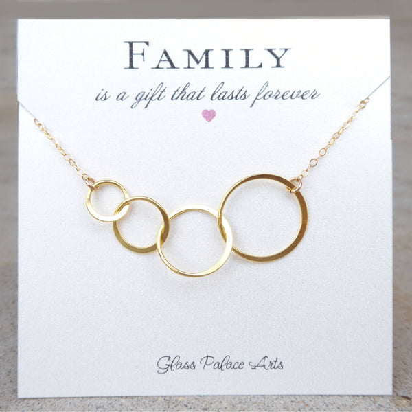 Four Circle Infinity Necklace On Family Card Sterling Silver Gold o Glass Palace Arts