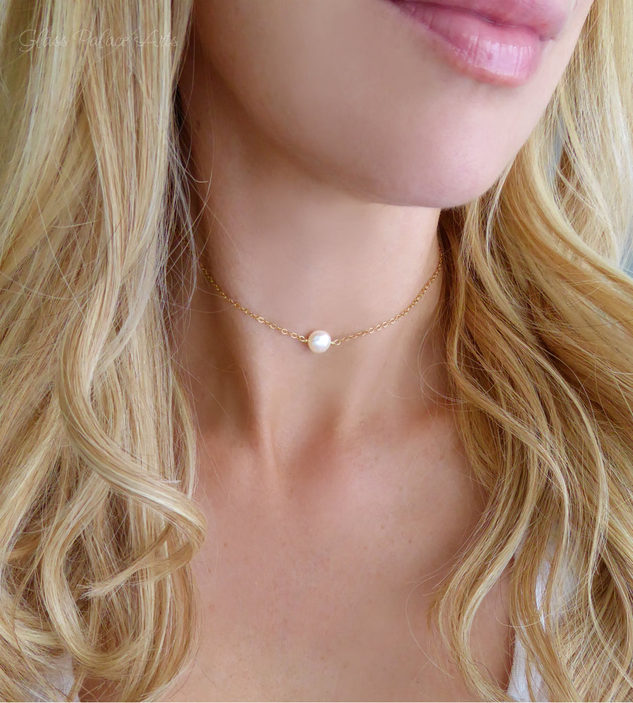 Freshwater Pearl Choker Necklace For Women Adjustable – Glass