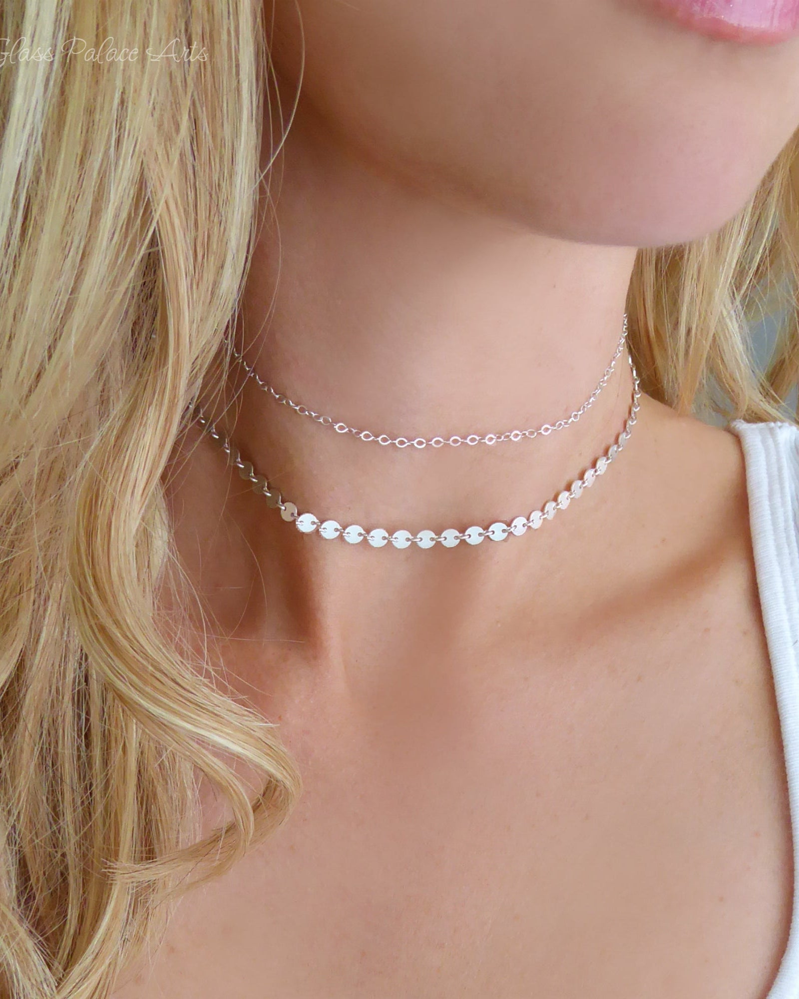 Gold Choker Necklace Set ~ Sterling Silver