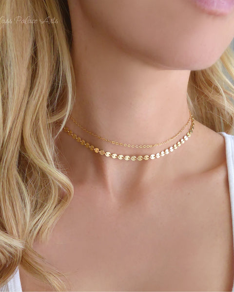 Rose Gold Choker Necklace Set - Dainty Double Choker Chain Necklace