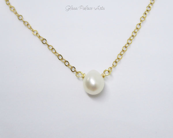 Tiny Pearl Teardrop Choker Necklace For Women - Sterling Silver, 14k Gold Fill, Rose Gold Fill