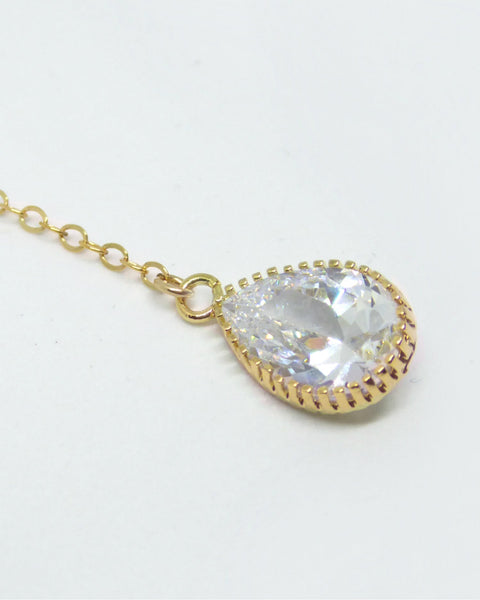 Cubic Zirconia Teardrop Necklace With Crystal Pendant