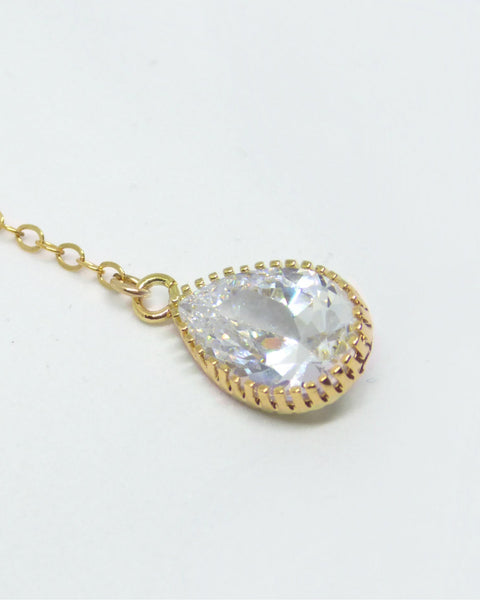 Cubic Zirconia Crystal Teardrop Pendant Y Necklace For Women