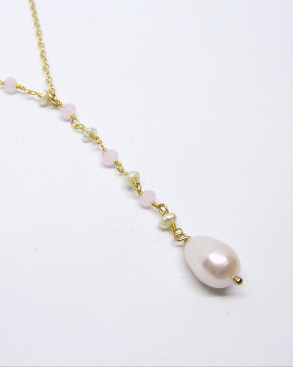 Freshwater Pearl Lariat Necklace For Women With Beaded Chain