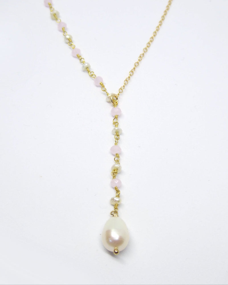 Freshwater Pearl Lariat Necklace For Women With Beaded Chain