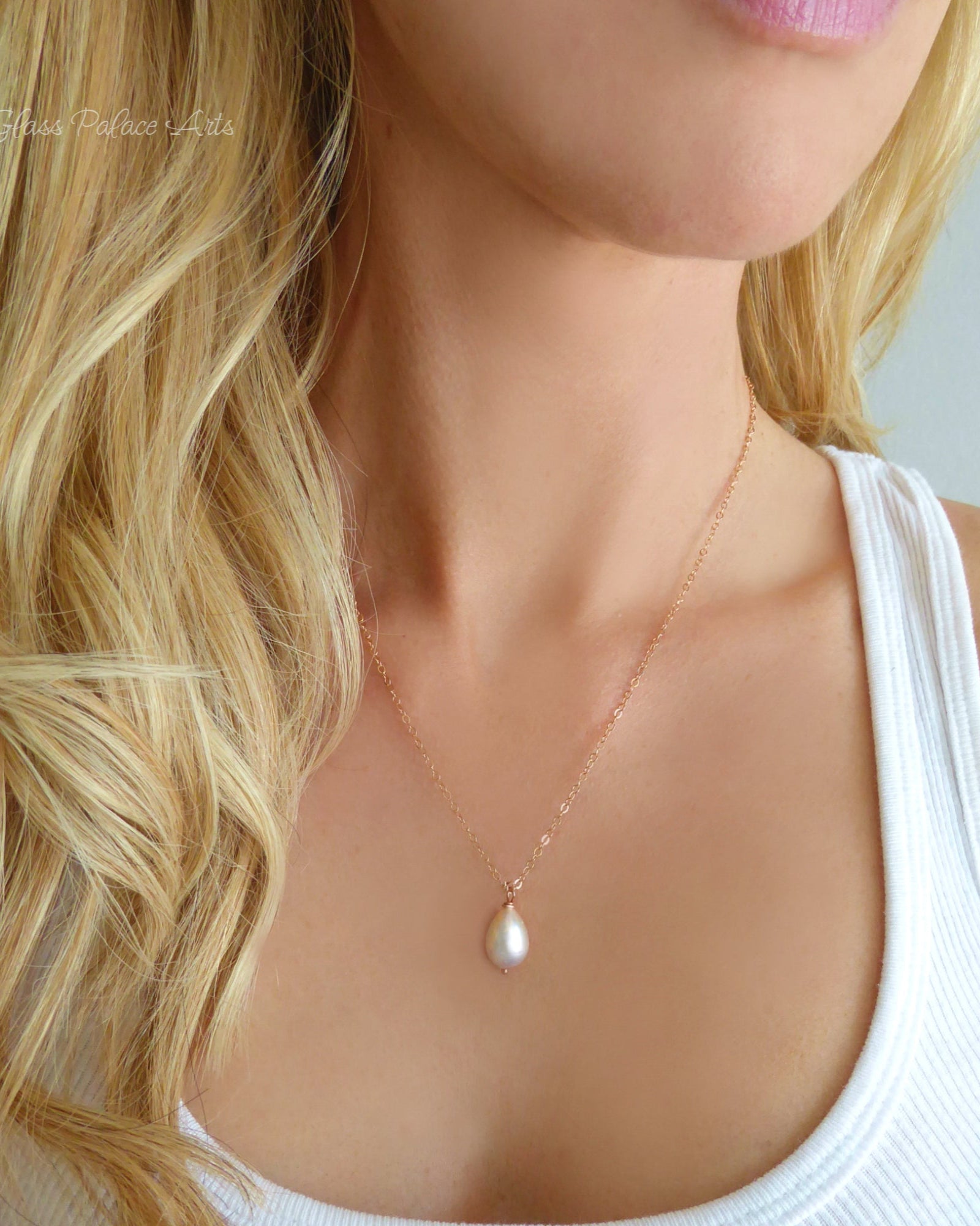 Freshwater Pearl Teardrop Necklace Rose Gold