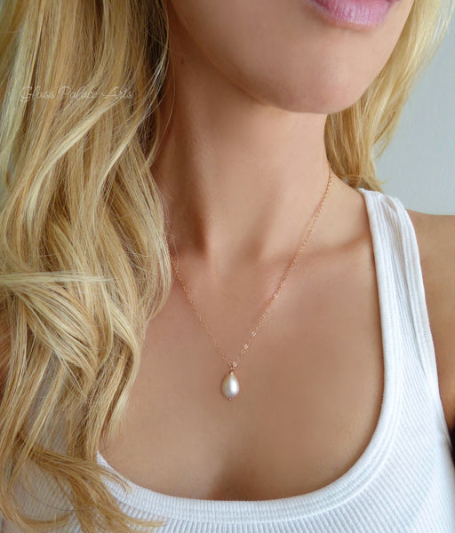 Freshwater Pearl Teardrop Necklace Rose Gold, Gold or Sterling Silver
