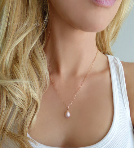Champagne Pink Freshwater Pearl Necklace Rose Gold, Sterling Silver or Gold
