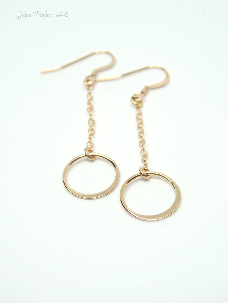 Long Dangle Hoop Circle Earrings For Women - Sterling Silver, 14k Gold Fill or Rose Gold
