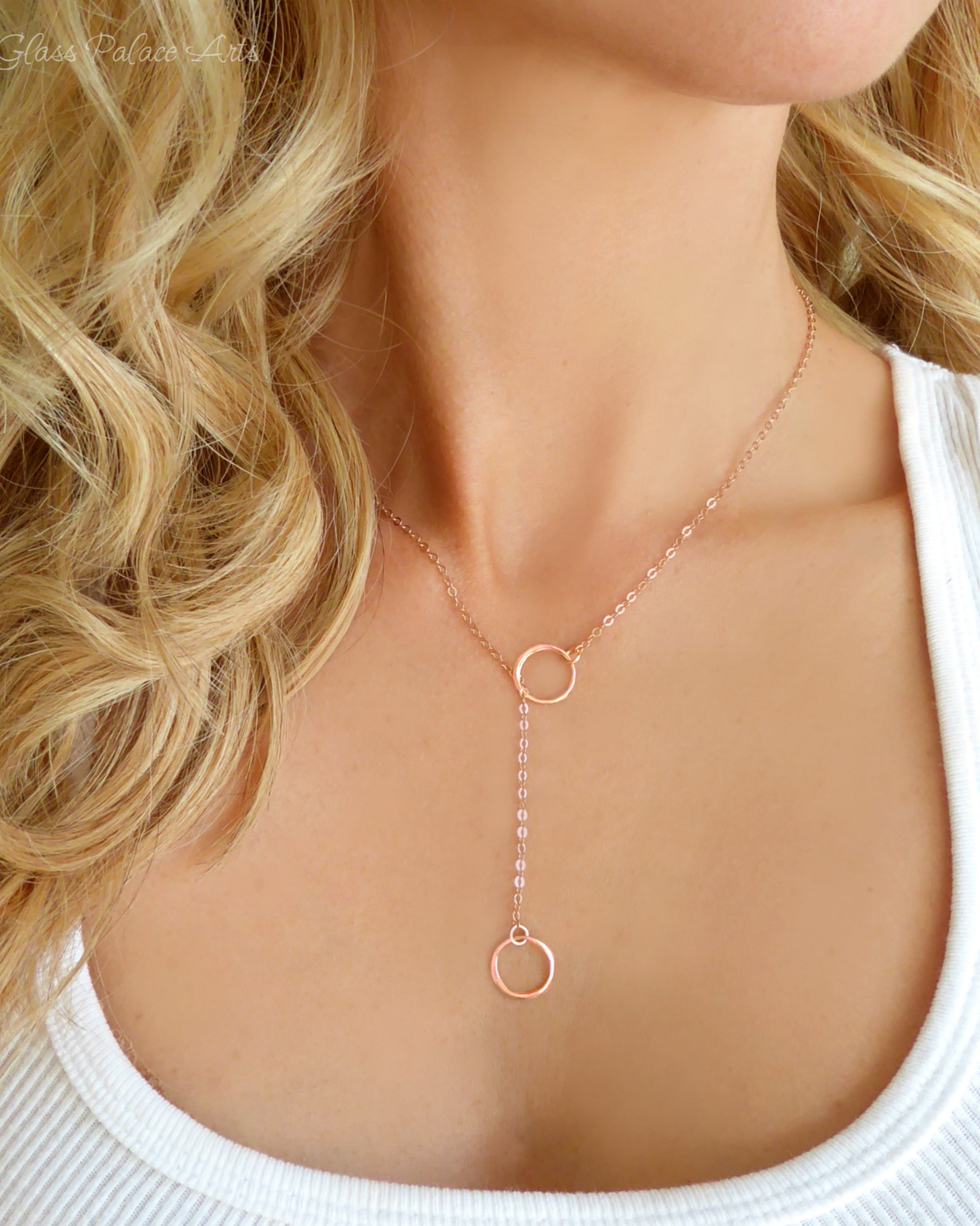 Infinity Lariat Necklace With Small Circles- Sterling Silver, Gold or Rose Gold