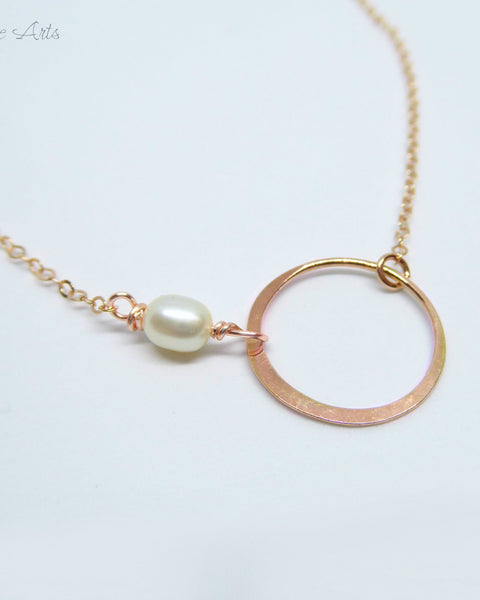 Infinity Circle Necklace With Freshwater Pearl - Sterling Silver, Gold or Rose Gold