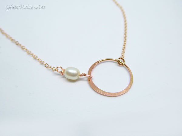 Infinity Circle Necklace With Freshwater Pearl - Sterling Silver, Gold or Rose Gold