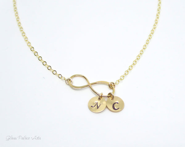 Personalized Infinity Necklace With Small Letter Disks - Sterling Silver or 14k Gold Fill