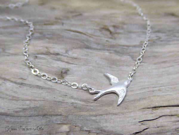 Small Bird Flying Dove Necklace - Gold or Silver