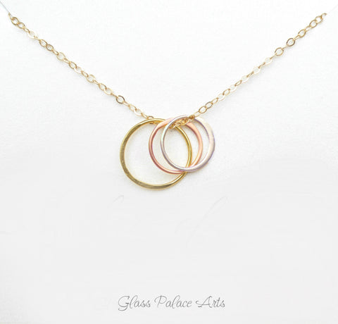 Three Metal Infinity Circle Necklace For Women - Sterling Silver, Rose Gold