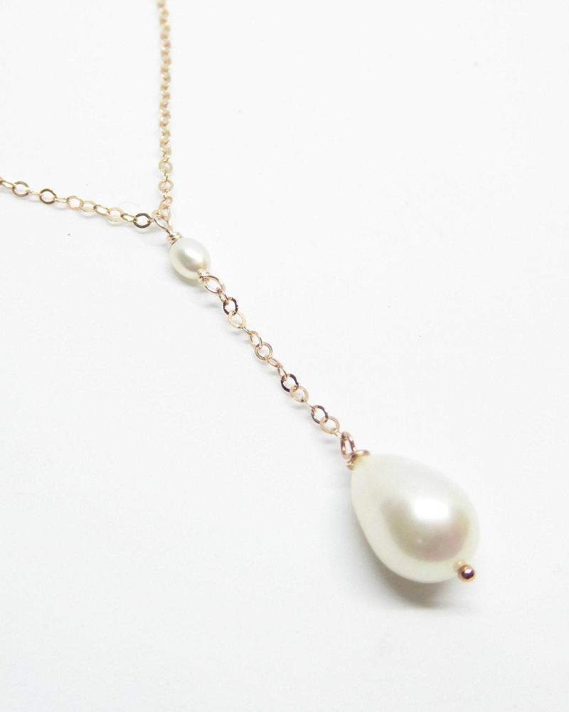 Freshwater Pearl Lariat Y Necklace With Teardrop Pearl Pendant