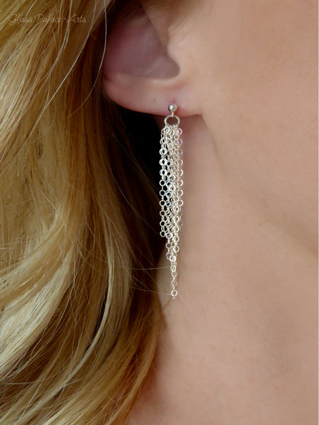Long Dangling Tassel Chain Earrings - 14k Gold Fill, Rose Gold or Sterling Silver