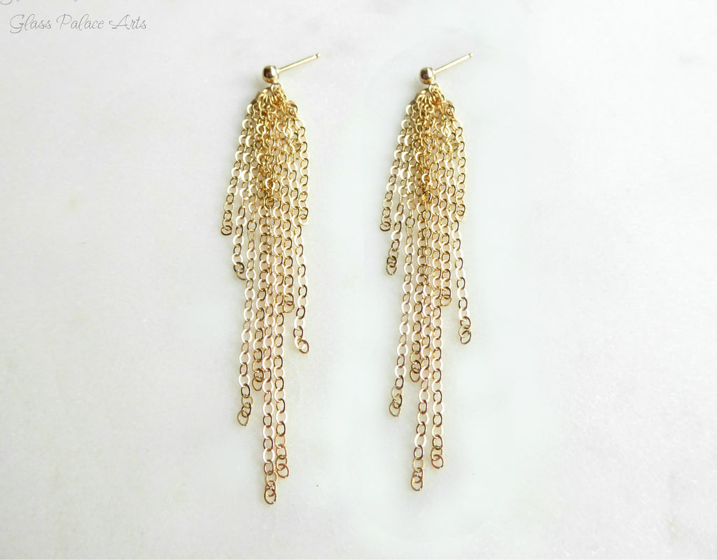 Long Dangling Tassel Chain Earrings - 14k Gold Fill, Rose Gold or Sterling Silver