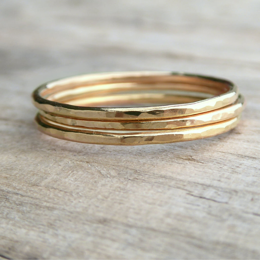 Hammered gold stacking rings sale