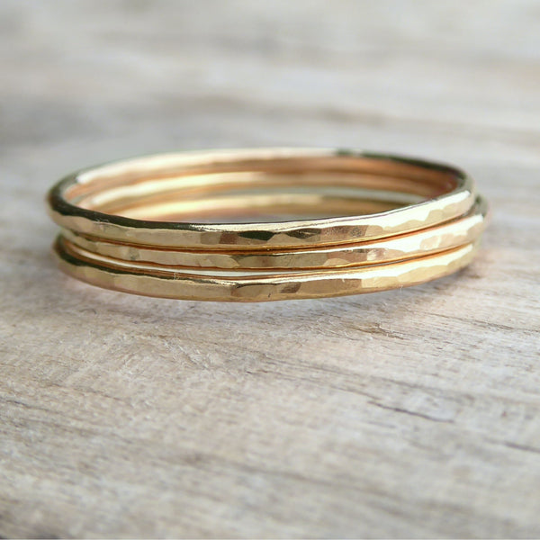 Gold Hammered Stackable Rings for Women