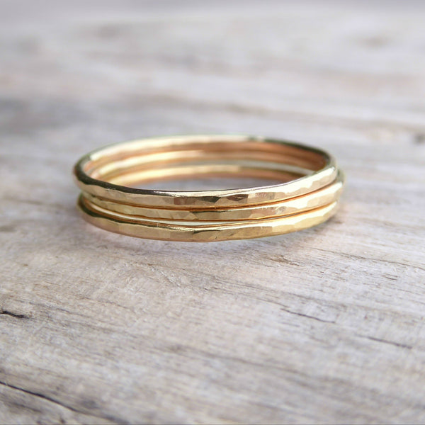 Gold Hammered Stackable Rings for Women