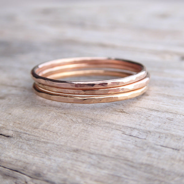 Rose Gold Rings for Women- Hammered Stacking Ring Sets