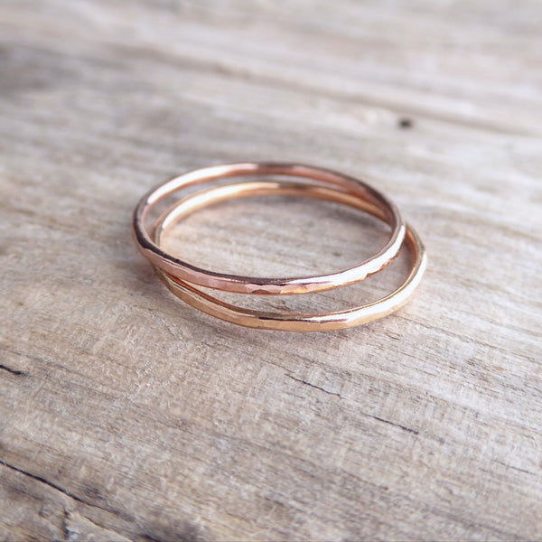 Rose Gold Rings for Women- Hammered Stacking Ring Sets