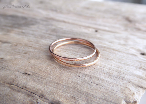 Rose Gold Rings for Women- Hammered Stacking Ring Sets