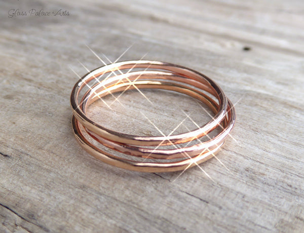 Rose Gold Rings for Women- Hammered Stacking Ring Sets