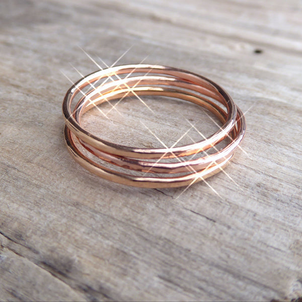 Rose Gold Rings for Women- Hammered Stacking Ring Sets