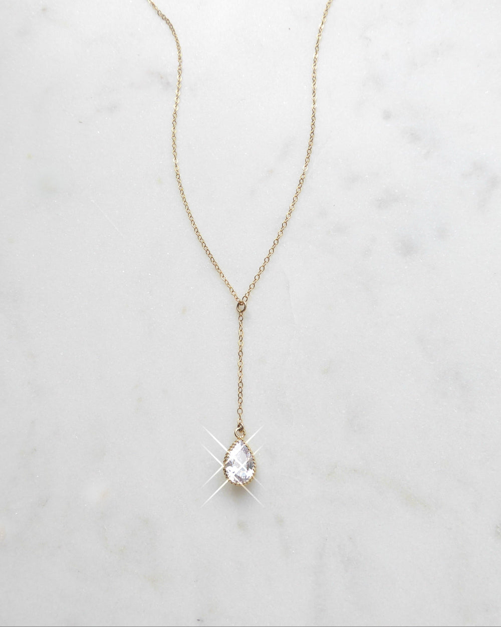 Cubic Zirconia Crystal Teardrop Pendant Y Necklace For Women
