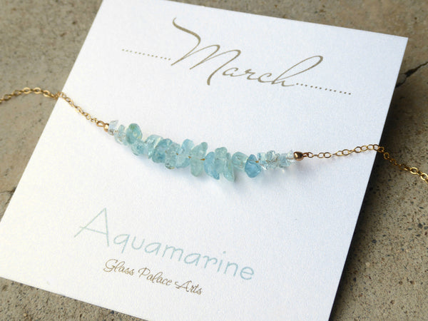 Raw Aquamarine Necklace Gold or Sterling Silver - March Birthstone Jewelry