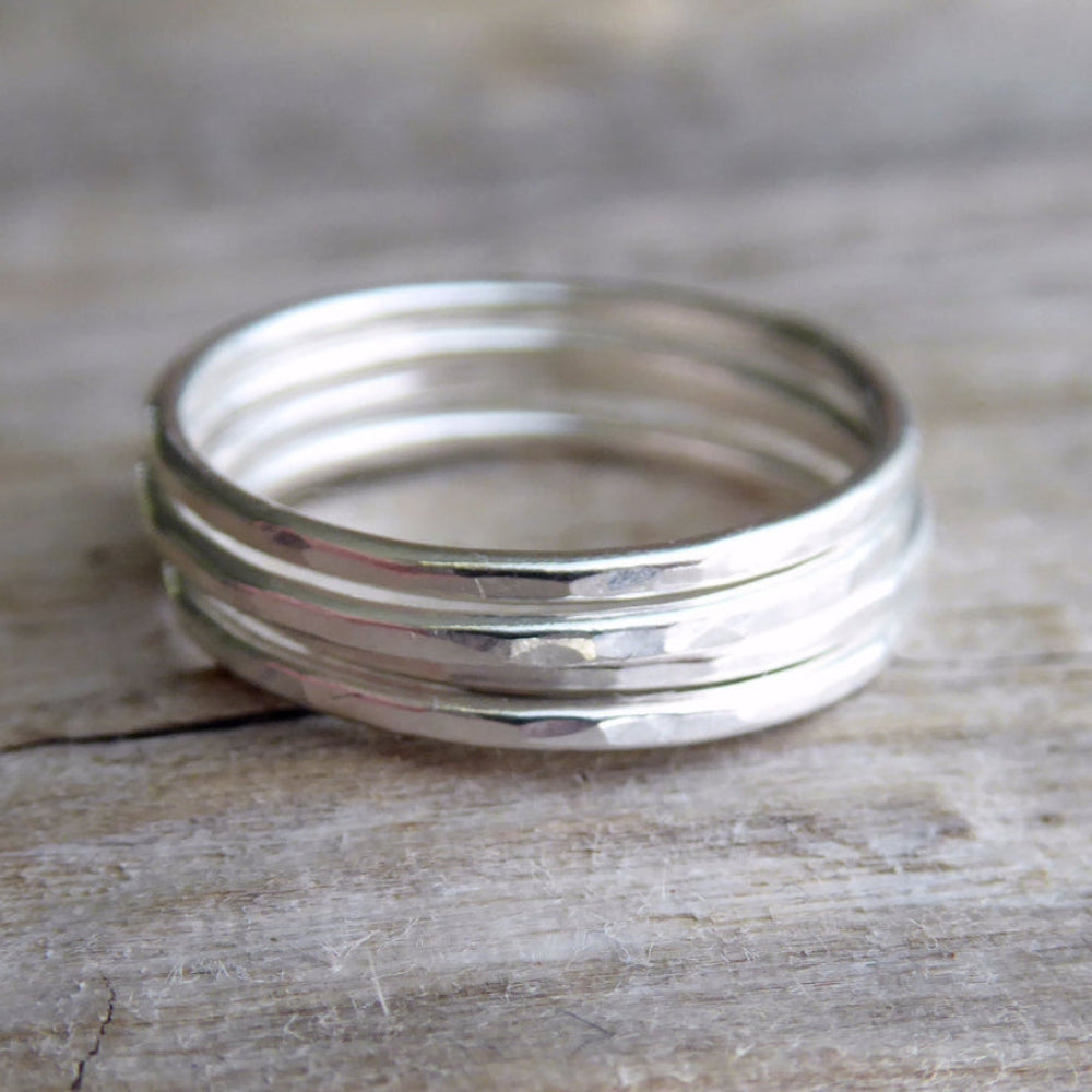 Hammered Sterling Silver Stacking Ring Set For Women - Pinky, Thumb, or Midi Rings