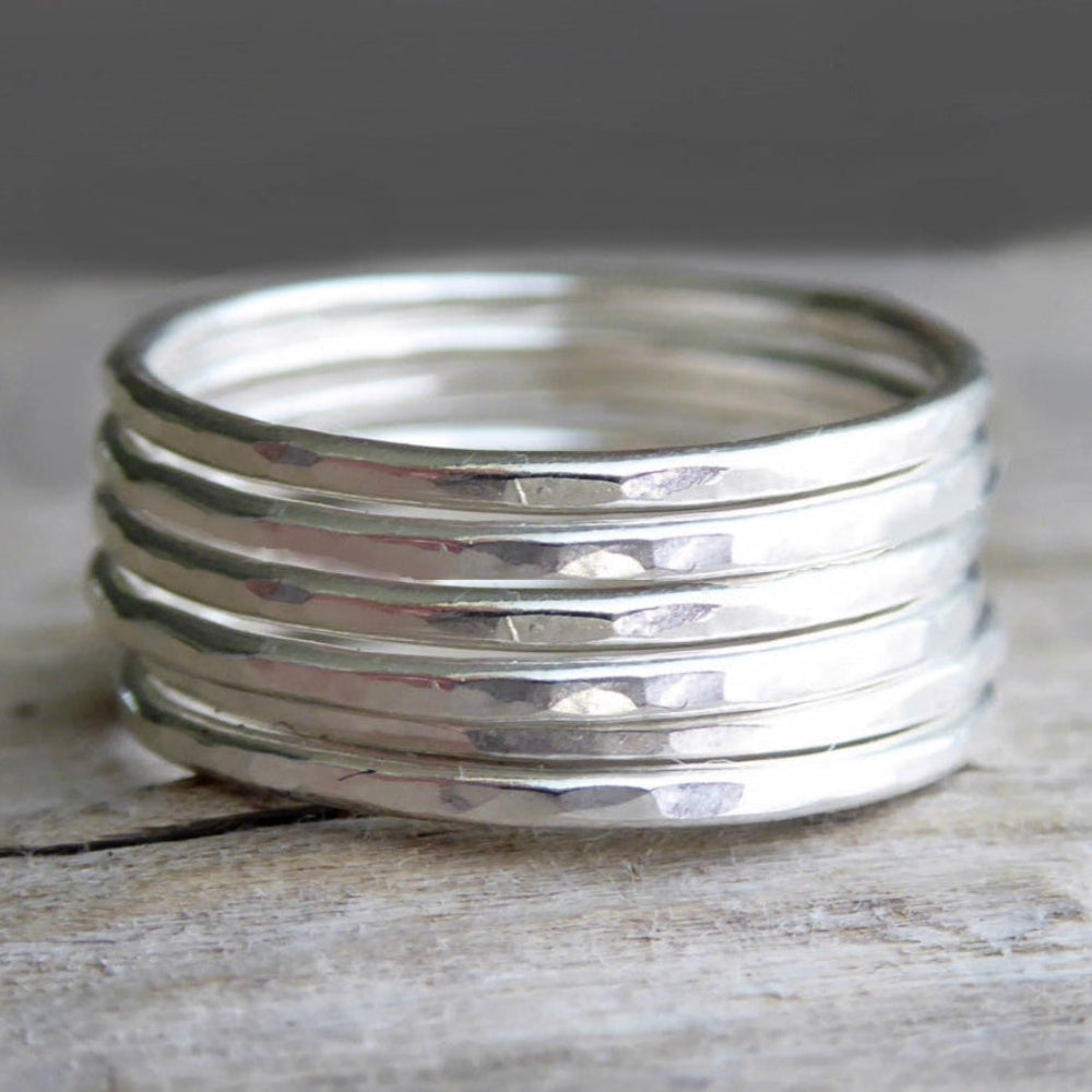 Hammered Sterling Silver Stacking Ring Set For Women - Pinky, Thumb, or Midi Rings