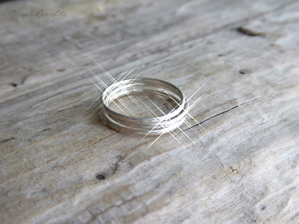 Hammered Sterling Silver Stacking Ring Set For Women - Pinky, Thumb, or Midi Rings