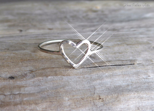 Sterling Silver Hammered Heart Ring For Women - Open Heart Friendship Stacking Ring