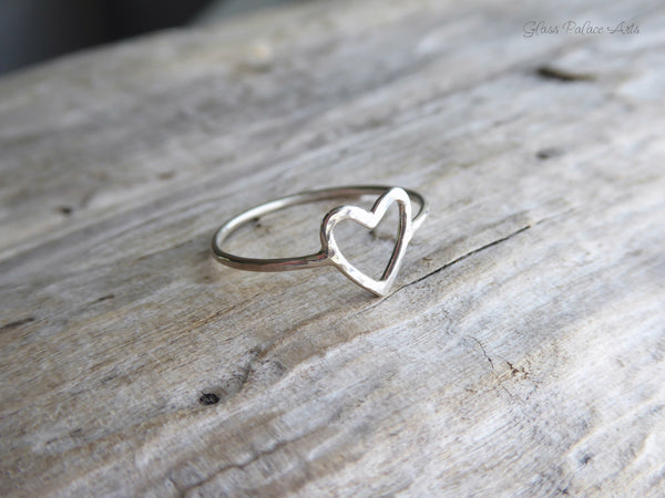 Sterling Silver Hammered Heart Ring For Women - Open Heart Friendship ...