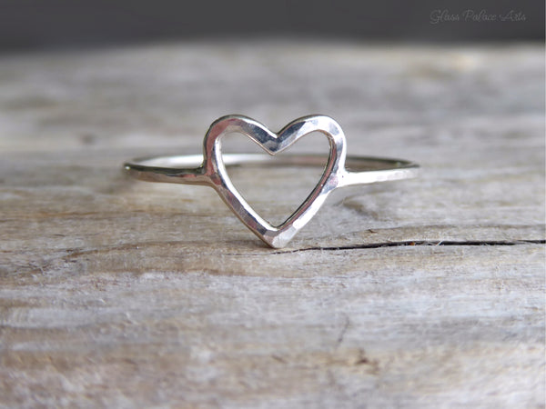 Sterling Silver Hammered Heart Ring For Women - Open Heart Friendship ...