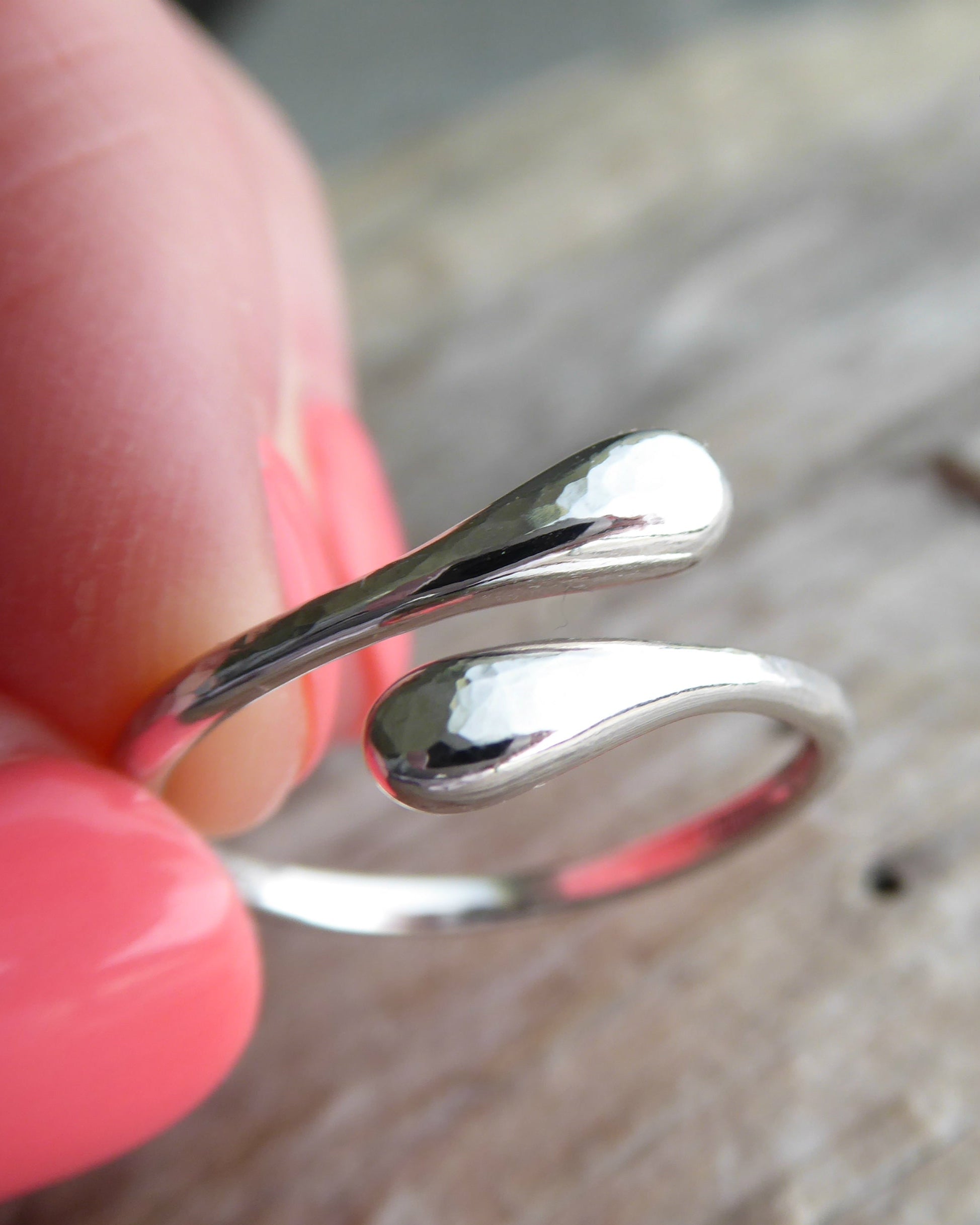 Adjustable Sterling Silver Bypass Ring - Modern Hammered Wrap Around Ring For Women