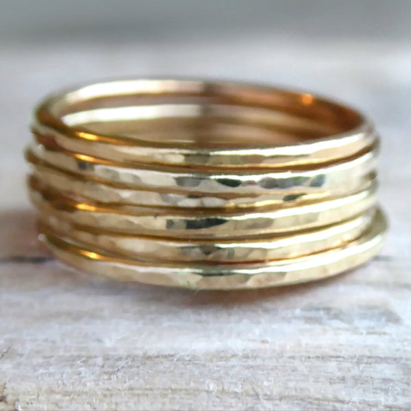 Gold Hammered Stackable Rings for Women