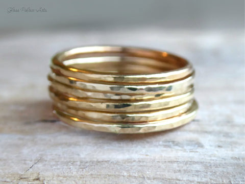 Gold Hammered Stackable Rings for Women