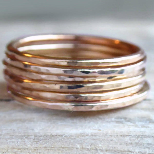 Rose Gold Rings for Women- Hammered Stacking Ring Sets