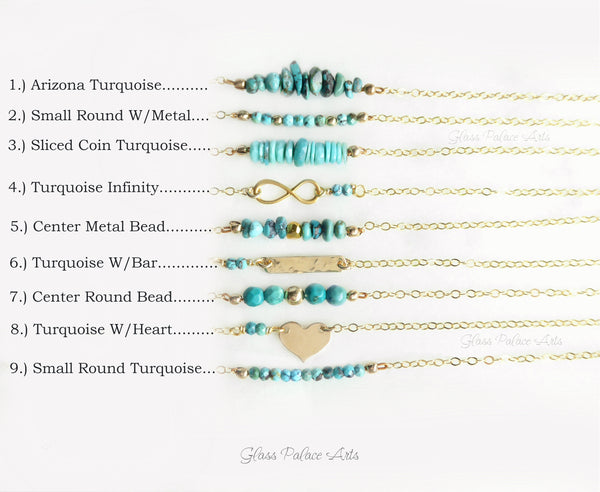 Dainty Genuine Turquoise Bracelets For Women - 14k Gold Fill or Sterling Silver