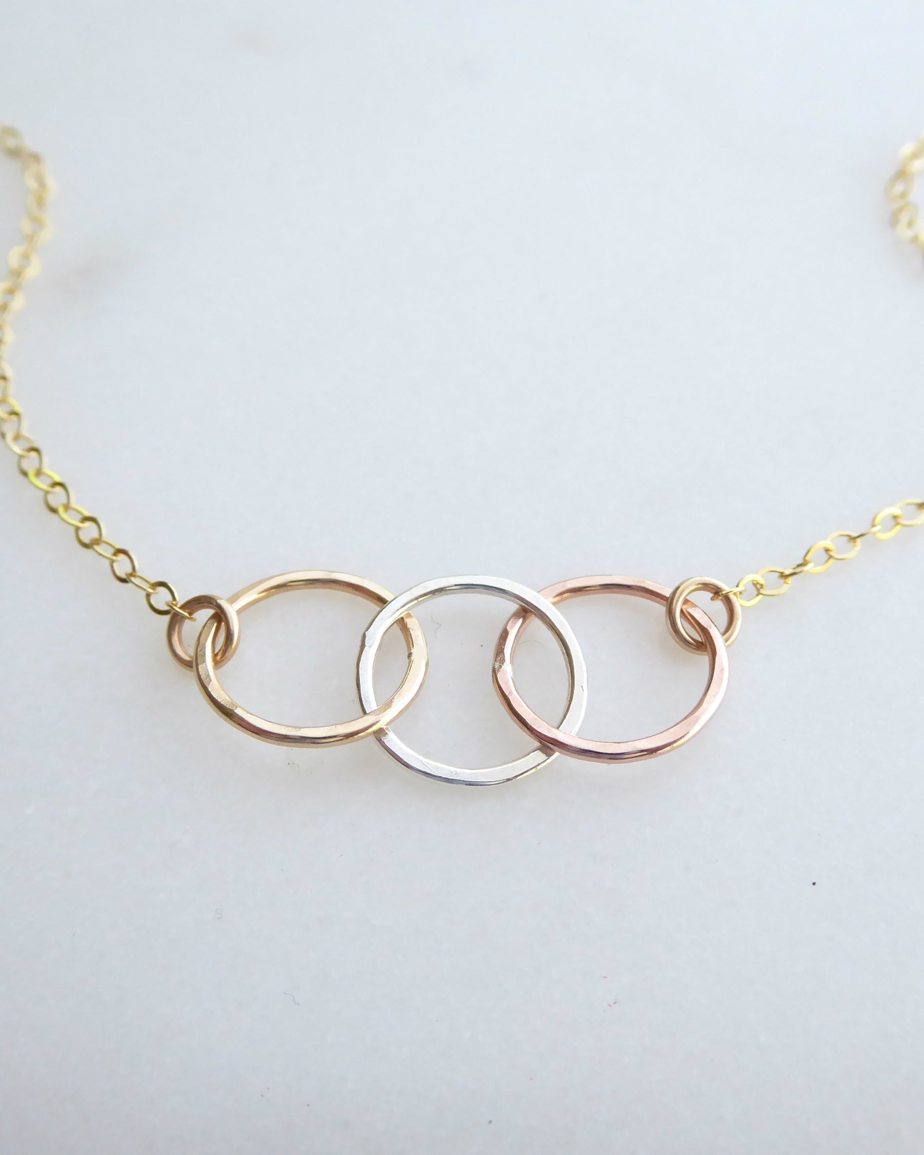 Three Circle Necklace With Mixed Metal Trio Infinity, Gold