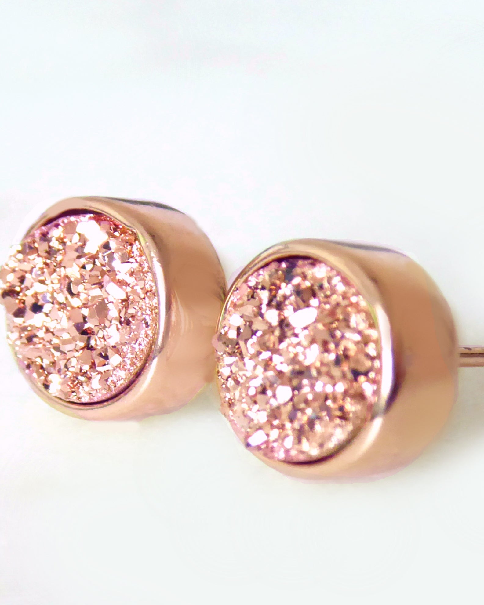 Rose Gold Drusy Stud Earrings For Women 8mm